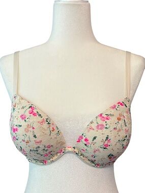 Victoria’s Secret PINK Wear Everywhere Super Push Up SZ 34D Lace Floral Ivory
